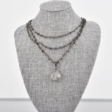Triple Strand Grey Smoke Crystal Necklace