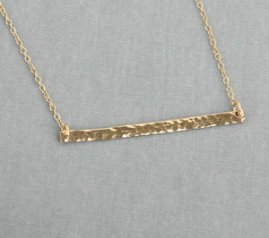 Long and skinny hammered bar necklace