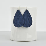 Navy Weave Leather Earrings