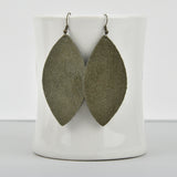 Army Green Marquise Suede Earrings