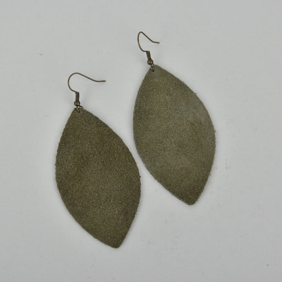 Army Green Marquise Suede Earrings