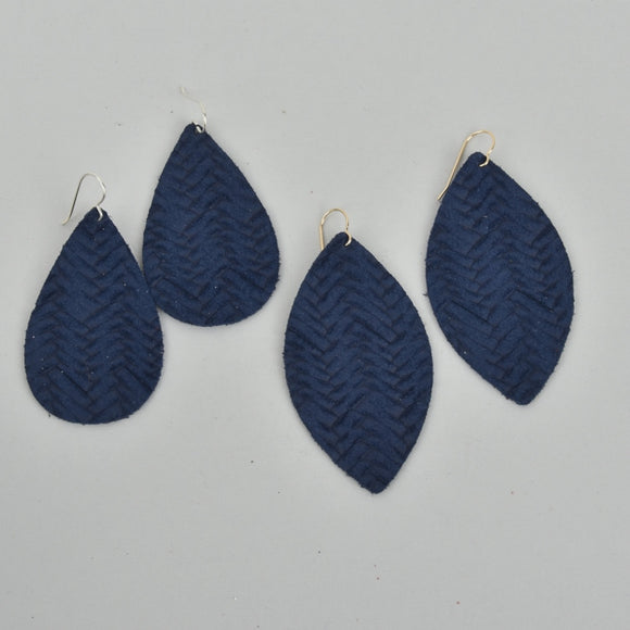 Navy Weave Leather Earrings