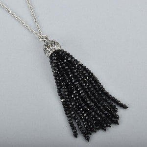 Black Crystal Tassel Necklace