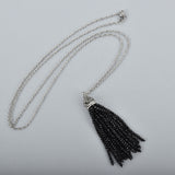 Black Crystal Tassel Necklace
