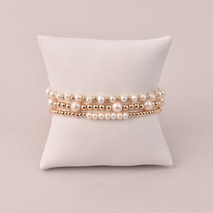 Khloe Pearl Three Stack Gold Beaded Bracelet