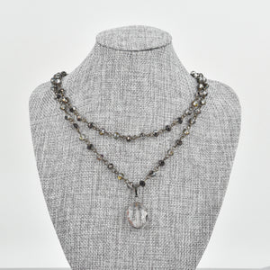 Double Wrap Grey Smoke Crystal Necklace
