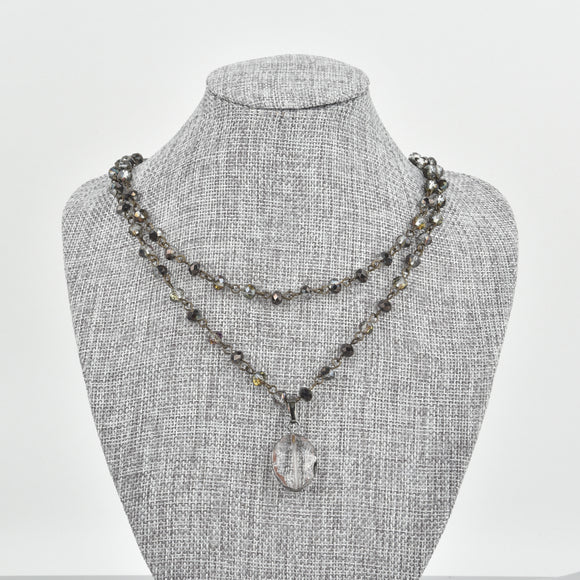 Double Wrap Grey Smoke Crystal Necklace