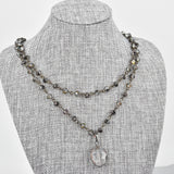 Double Wrap Grey Smoke Crystal Necklace