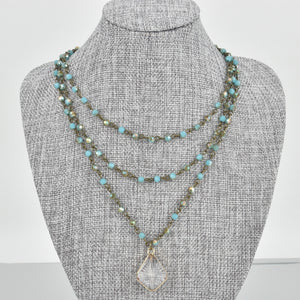 Triple Strand Blue Crystal Necklace