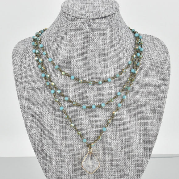 Triple Strand Blue Crystal Necklace