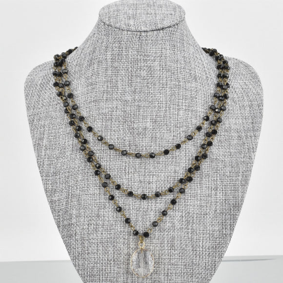 Triple Strand Black Crystal Necklace