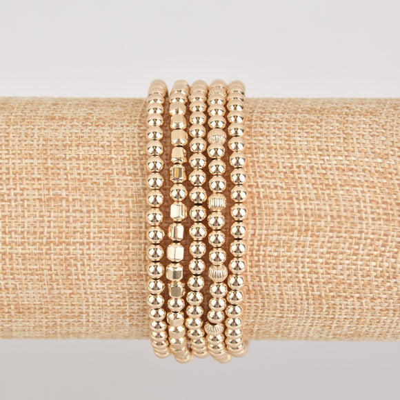 Kaitlyn Five Stack Gold Beaded Bracelet