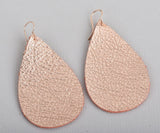 Rose Gold Metallic Leather Teardrop Earrings