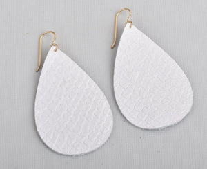 White Leather Teardrop Earrings