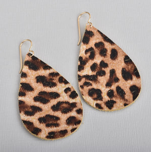 Leopard Animal Print Leather Teardrop Earrings