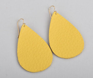 Yellow Leather Teardrop Earrings