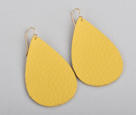 Yellow Leather Teardrop Earrings