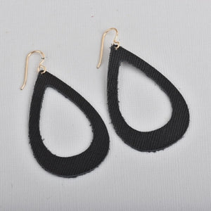 Black Leather Teardrop Cut-out Earrings