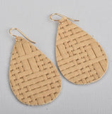 Sand Basket Weave Leather Teardrop Earrings