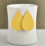 Yellow Leather Teardrop Earrings