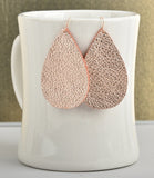 Rose Gold Metallic Leather Teardrop Earrings
