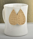 Sand Basket Weave Leather Teardrop Earrings