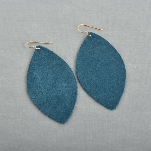Dark Teal Marquise Suede Earrings