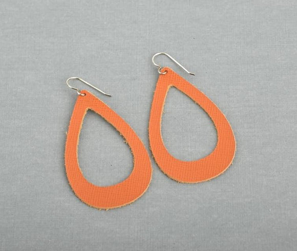 Orange Leather Teardrop Cut-out Earrings