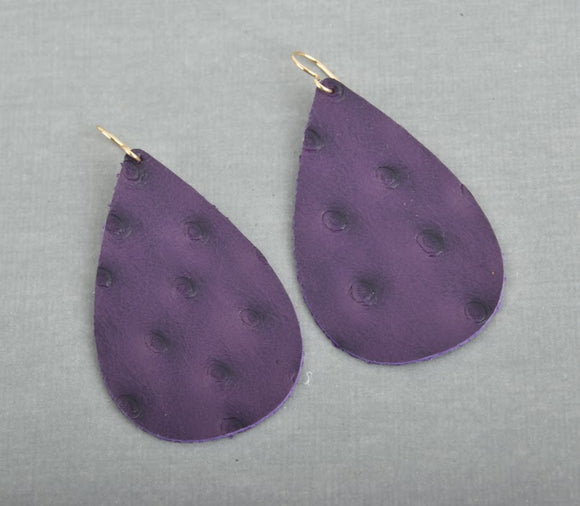 Violet Purple Leather Teardrop Earrings
