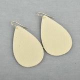 Cream Leather Teardrop Earrings
