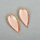 Rose Gold Double Leaf Leather Earrings