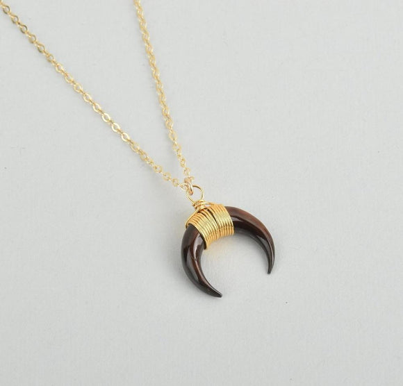 Tortoise Shell Double Horn Necklace